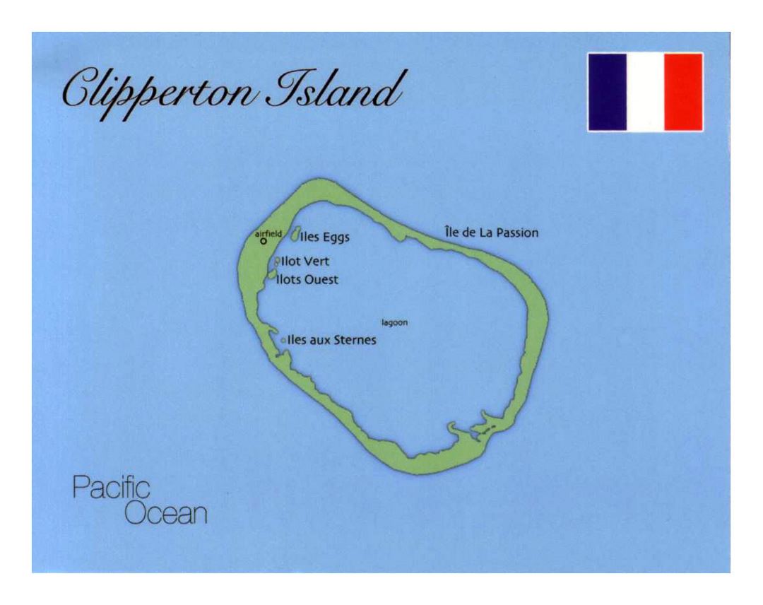 Detailed map of Clipperton Island with flag