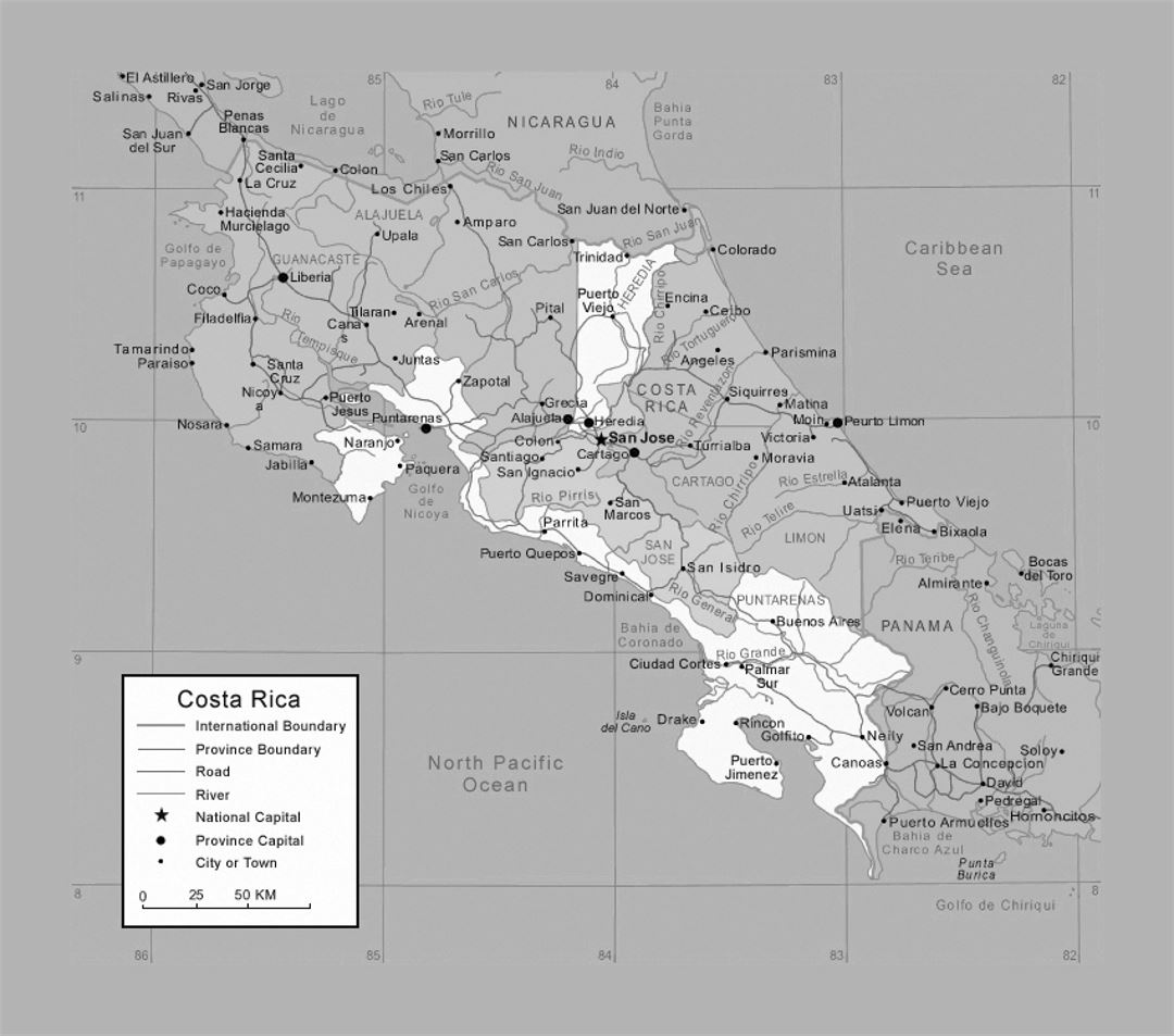 Political and administrative map of Costa Rica