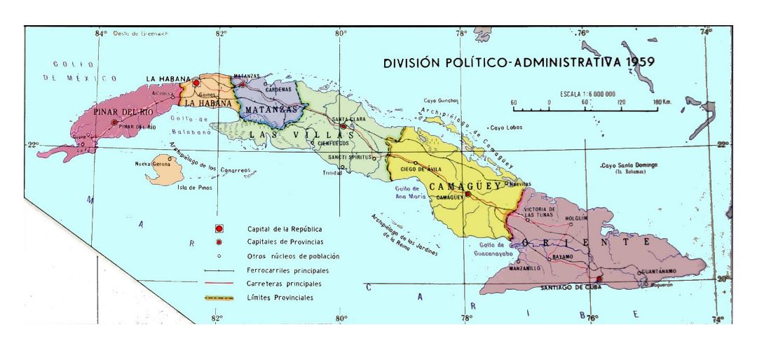 Detailed administrative map of Cuba - 1959