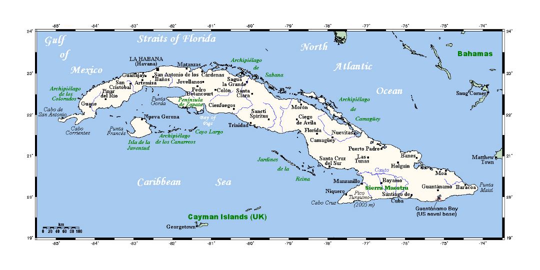 Detailed map of Cuba with cities