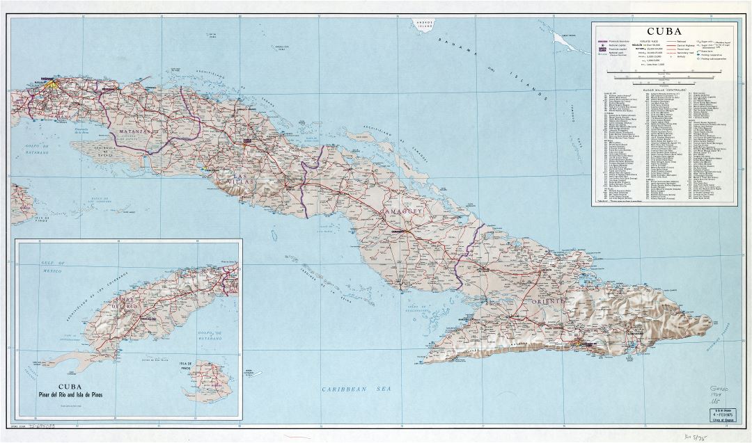 Large scale detailed road map of Cuba with other marks - 1964