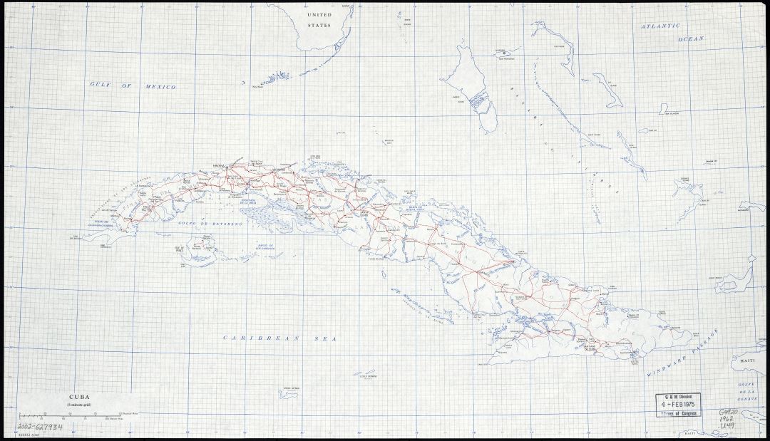 Large scale map of Cuba with roads, railroads, cities and rivers - 1962
