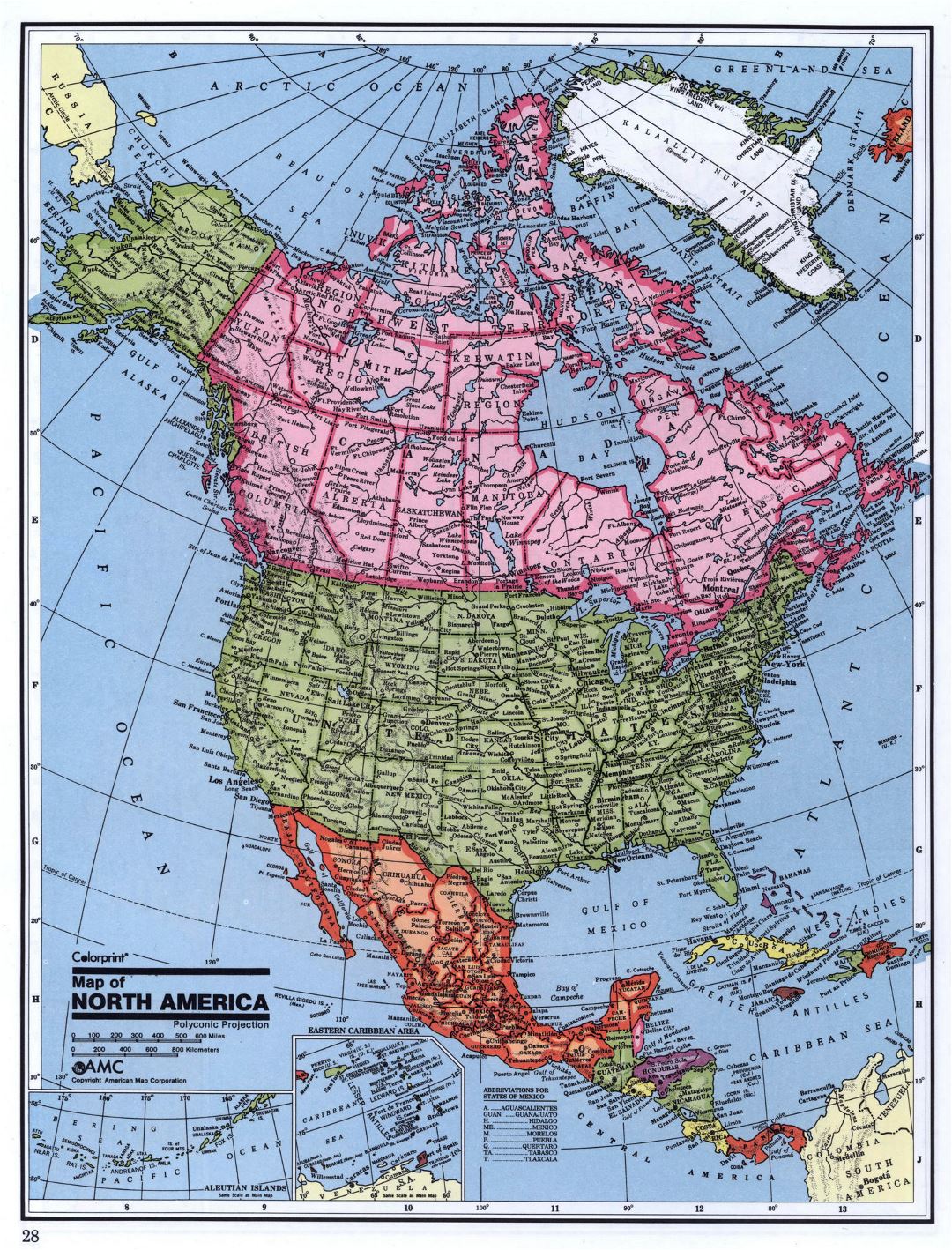 Detailed political map of North America
