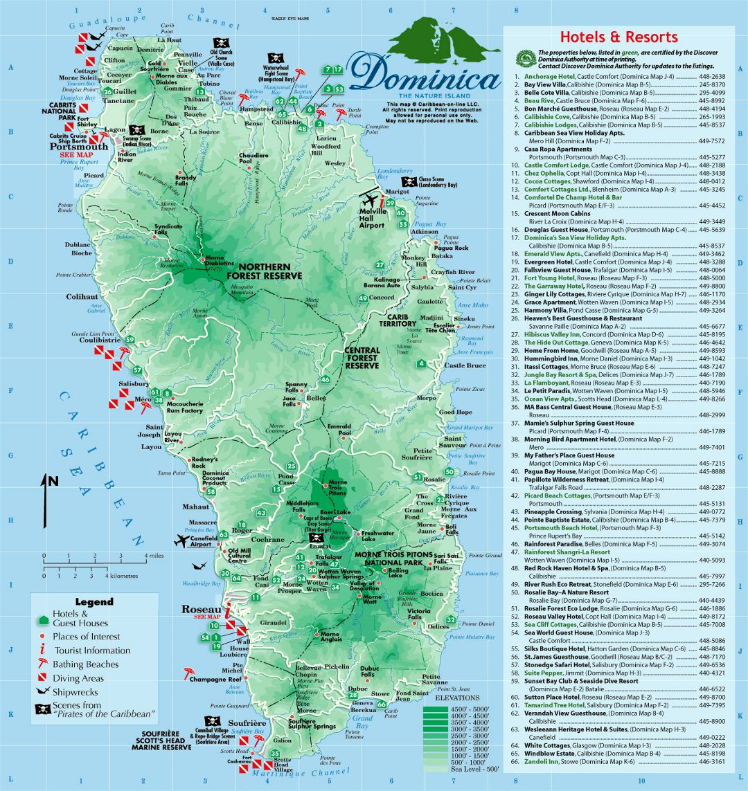 Large detailed tourist map of Dominica