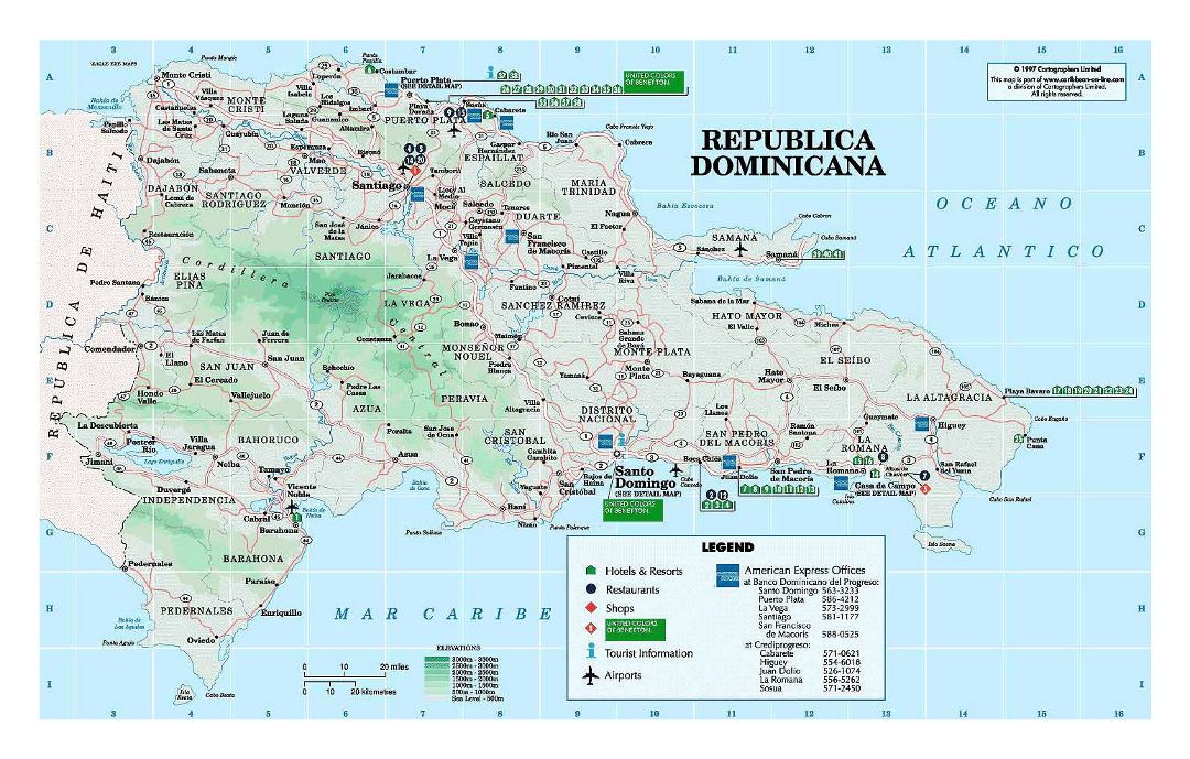 Detailed elevation and travel map of Dominican Republic with other marks