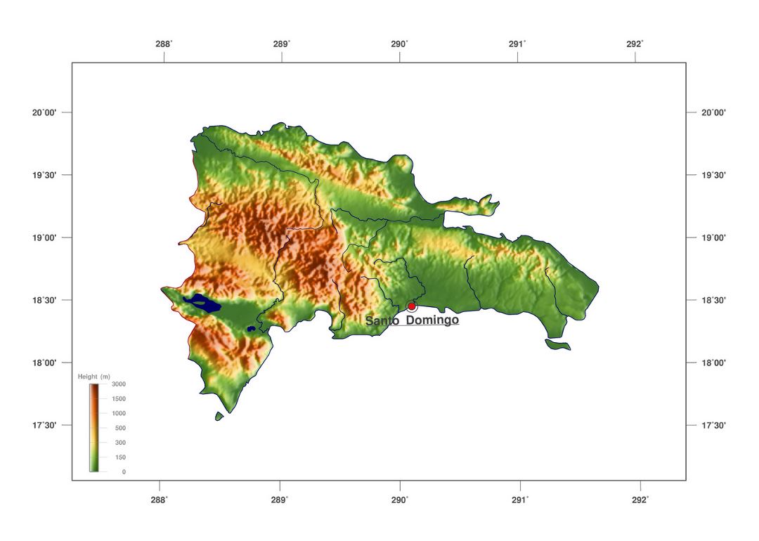 Large elevation map of Dominican Republic