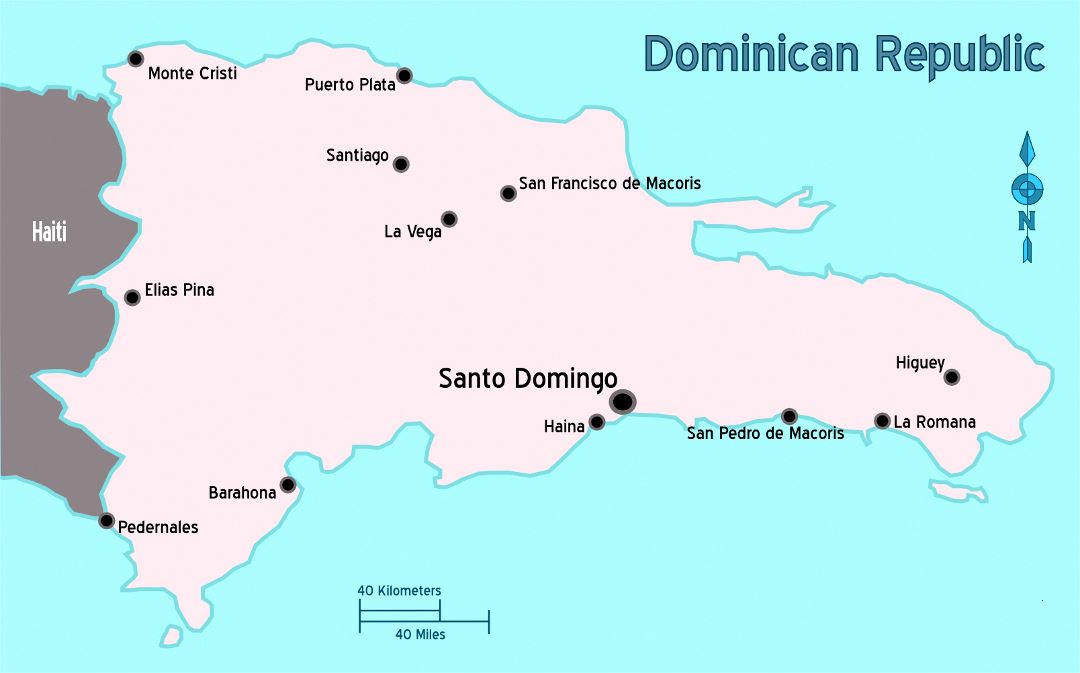 Large map of Dominican Republic with major cities