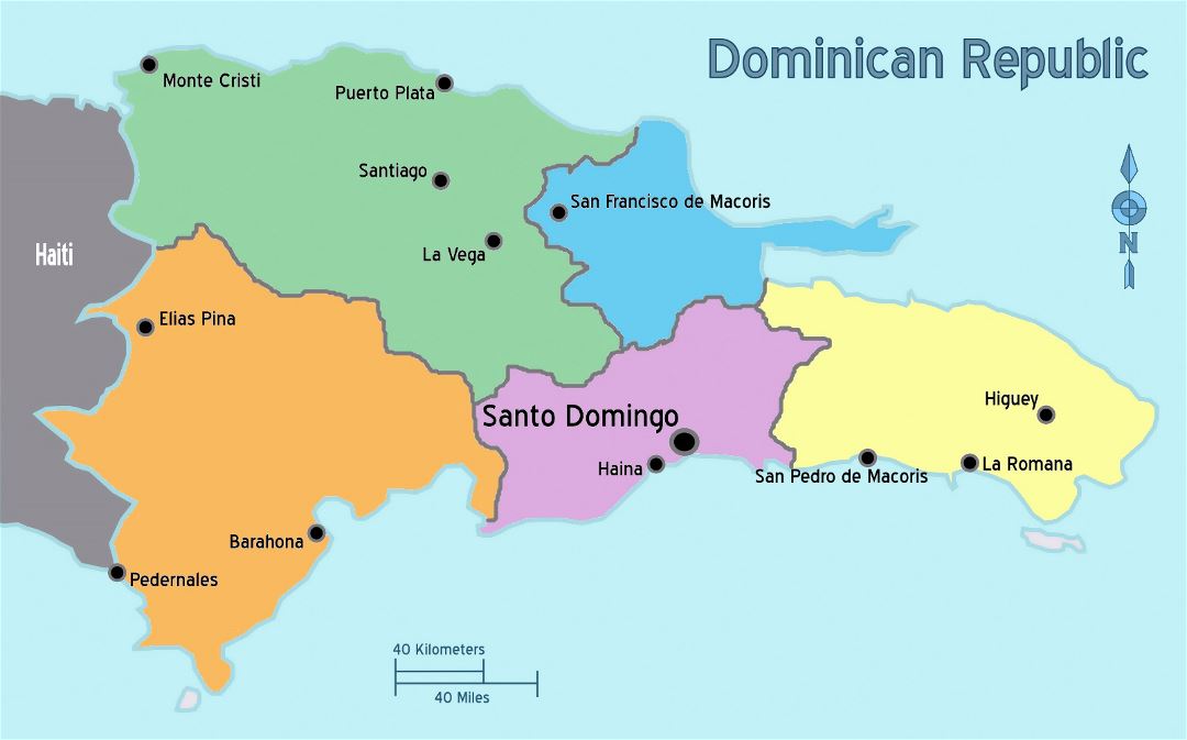 Large regions map of Dominican Republic