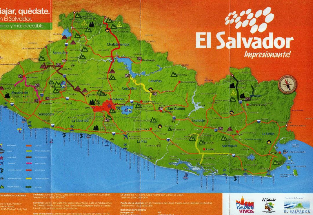 Large detailed tourist map of El Salvador