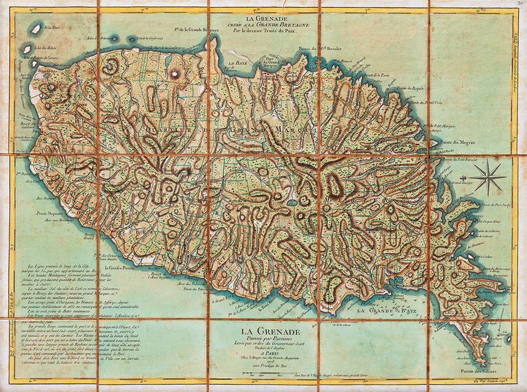 Detailed old map of Grenada - 1778