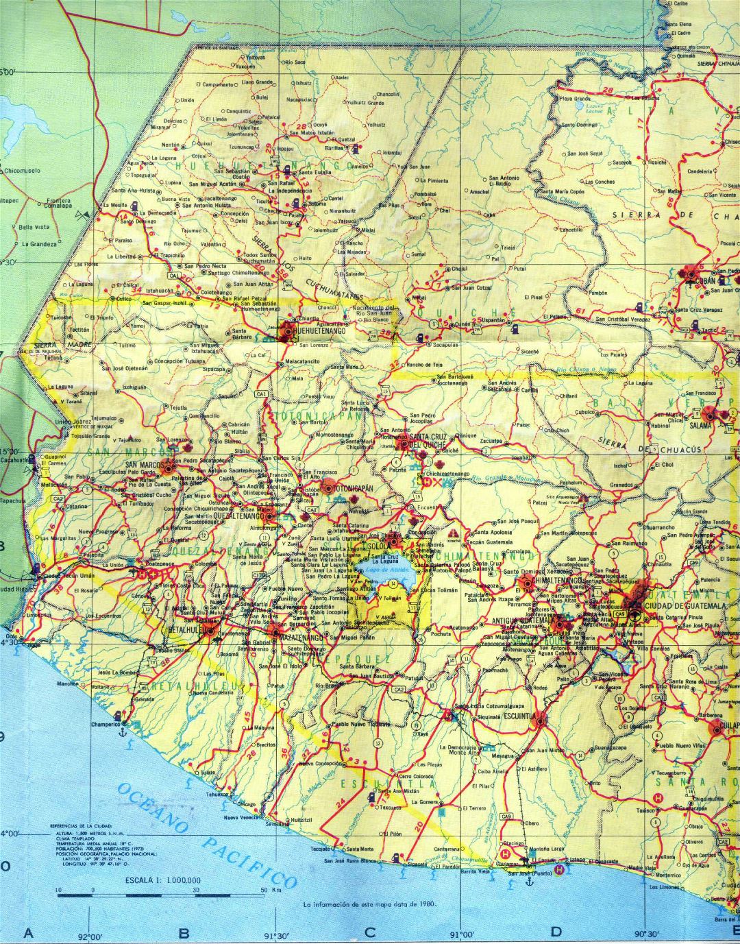 Large detailed Western-Guatemala road map