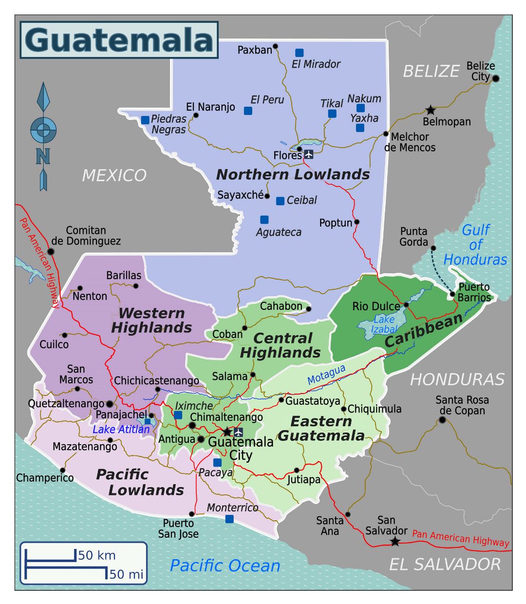 Large regions map of Guatemala