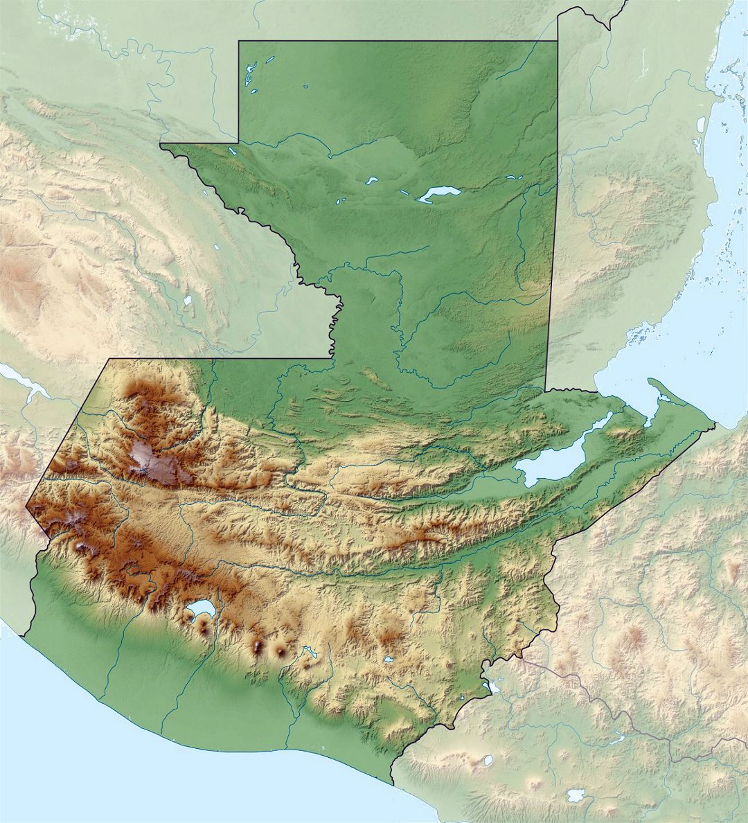 Large relief map of Guatemala