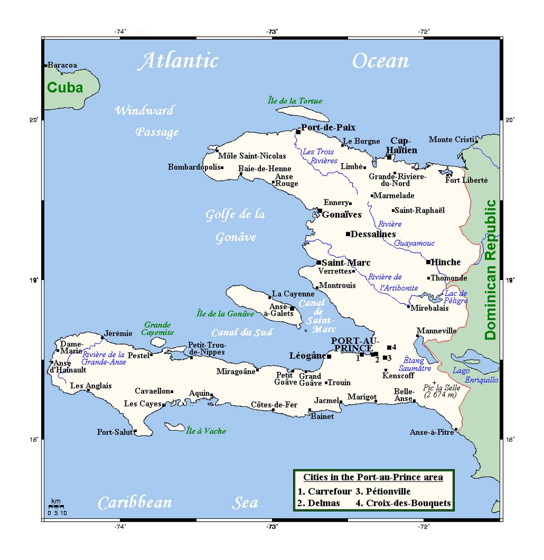 Detailed map of Haiti with cities