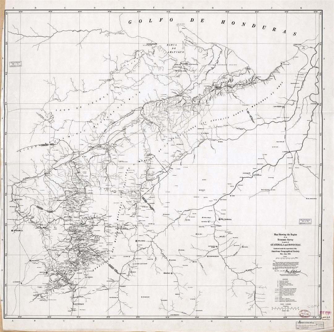 Large detailed old map of Guatemala - Honduras boundary - 1919