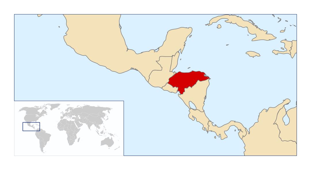 Large location map of Honduras in Central America