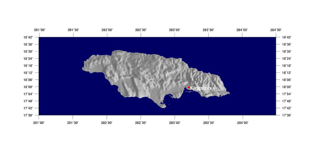Large relief map of Jamaica with capital