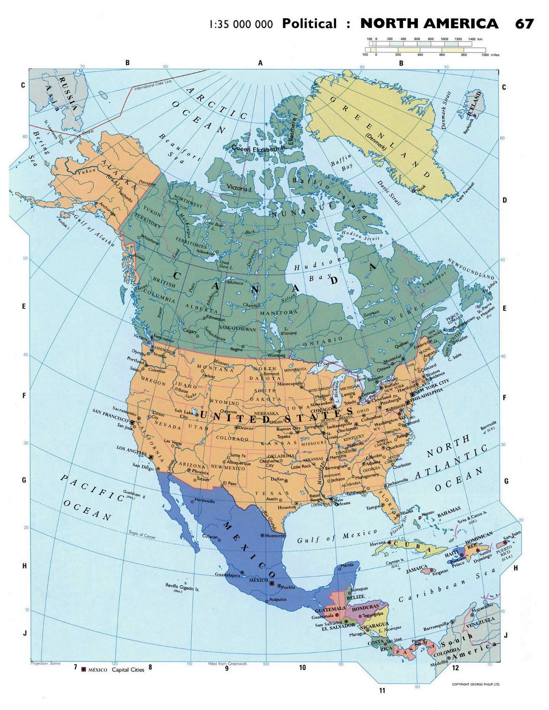Large detailed political map of North America
