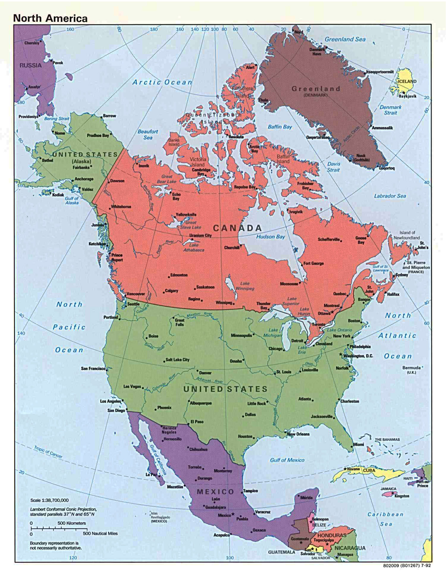 Large Detailed Political Map Of North America With Capitals And Major