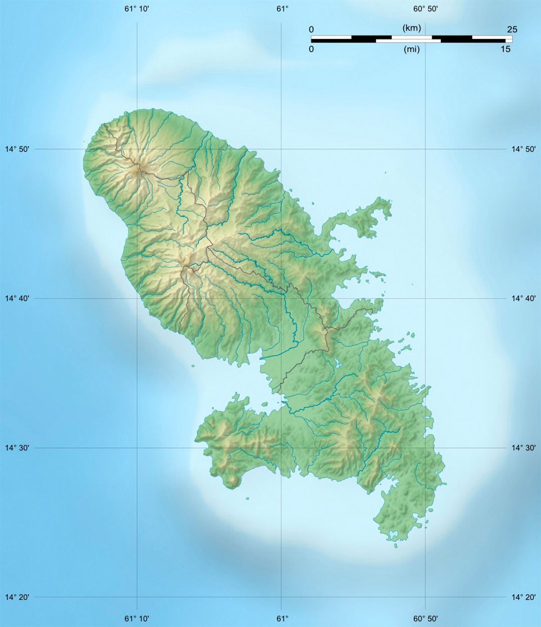 Detailed relief map of Martinique