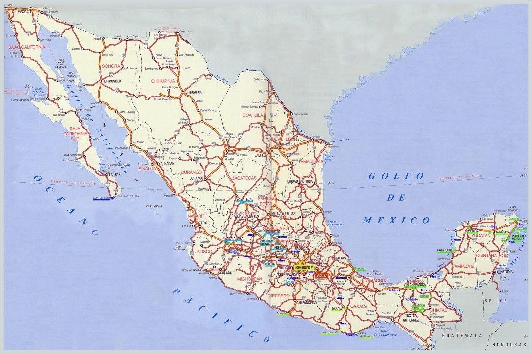 Large detailed highways map of Mexico