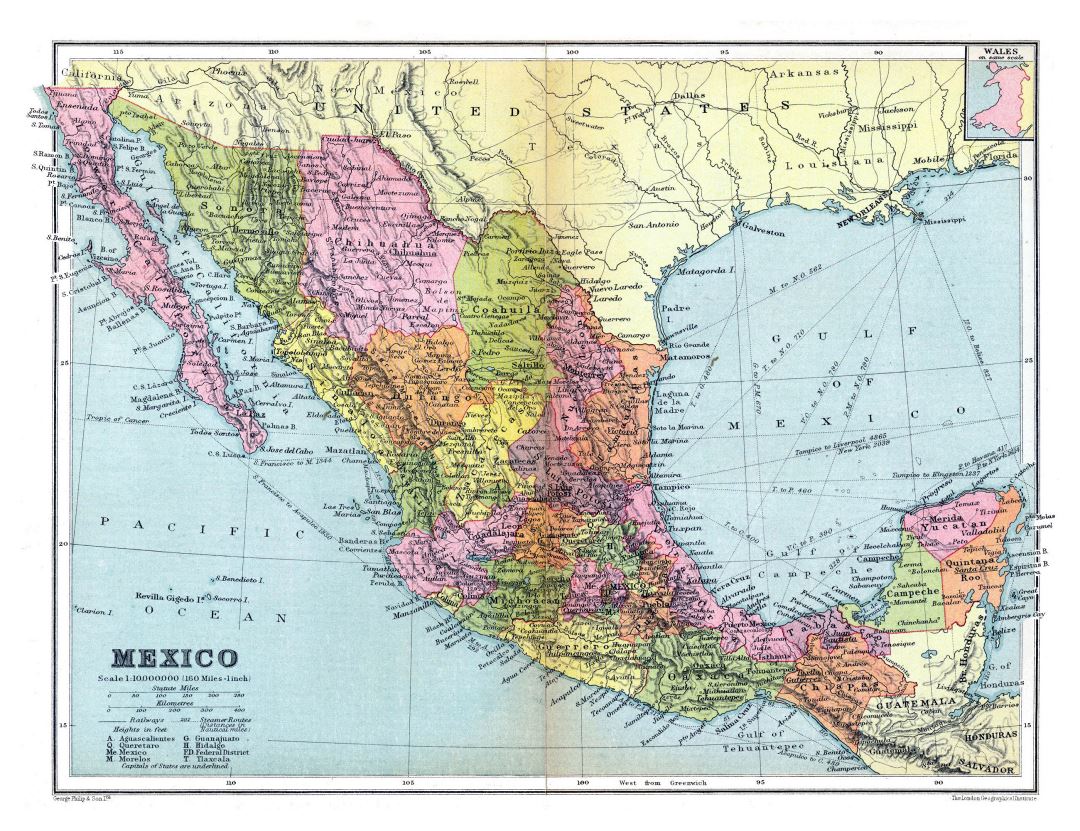 Large detailed old political and administrative map of Mexico with relief and other marks - 1936