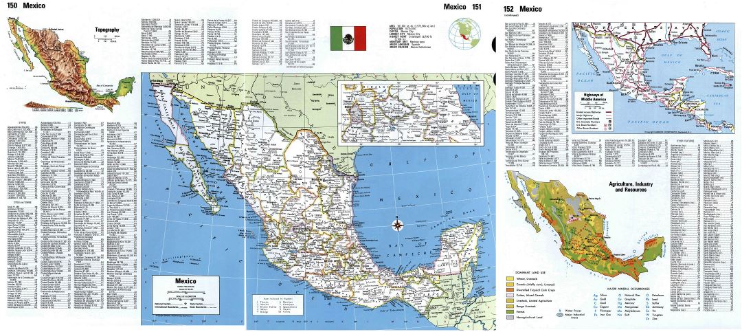 Large detailed political and administrative map of Mexico with cities