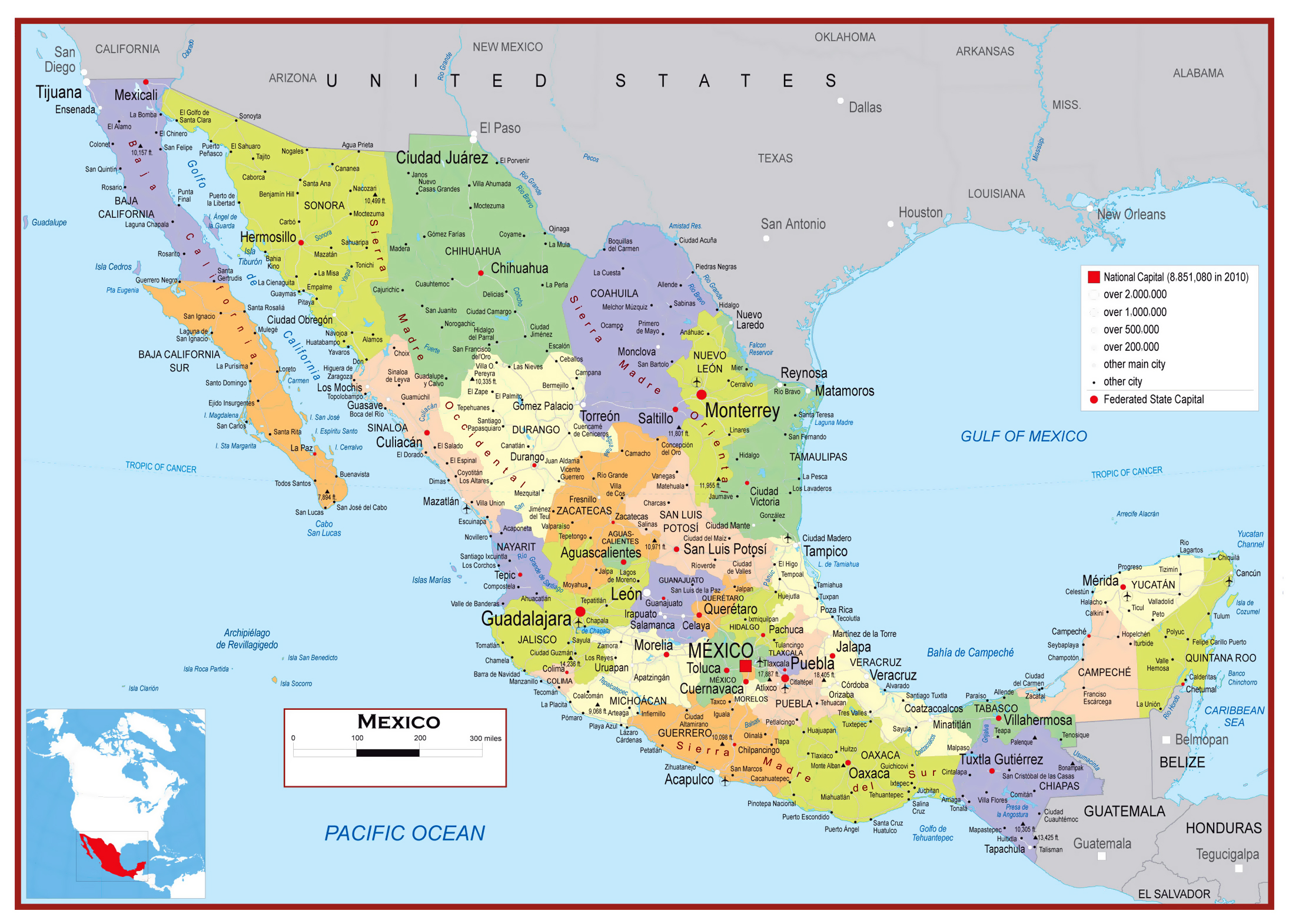 Large Detailed Political And Administrative Map Of Mexico With Roads Cities And Airports 
