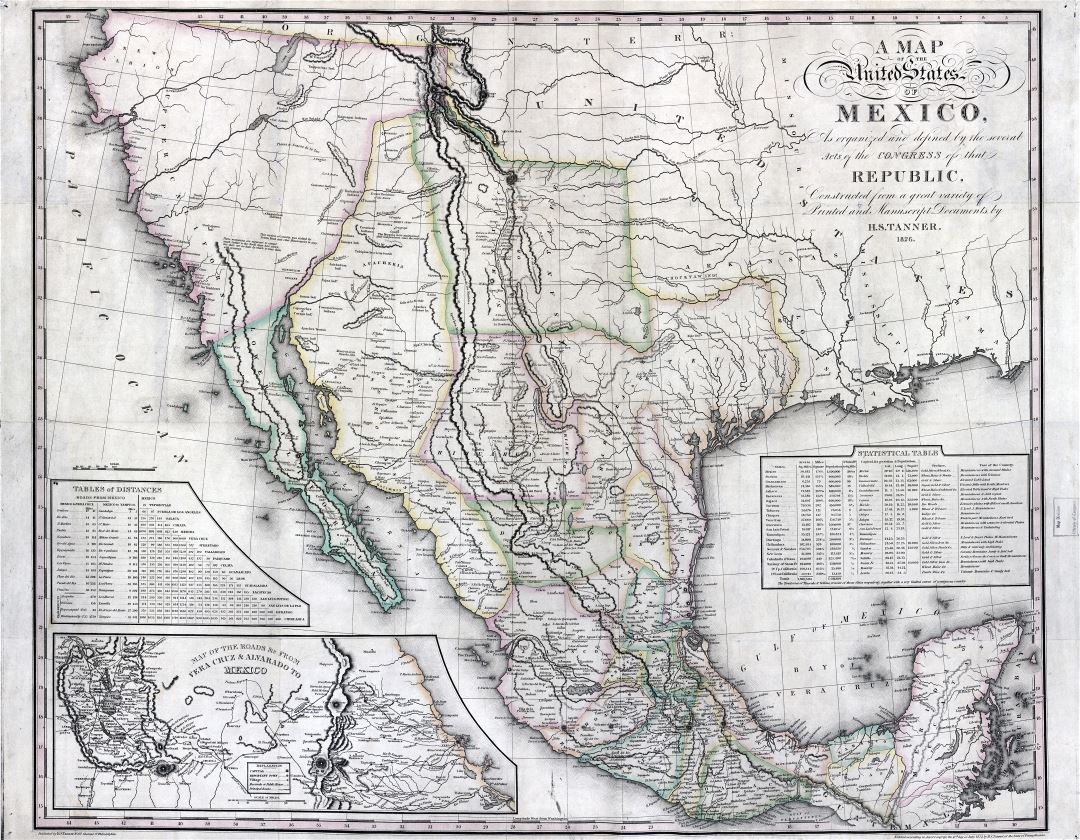 Large scale detailed old map of the United States of Mexico with other marks - 1826