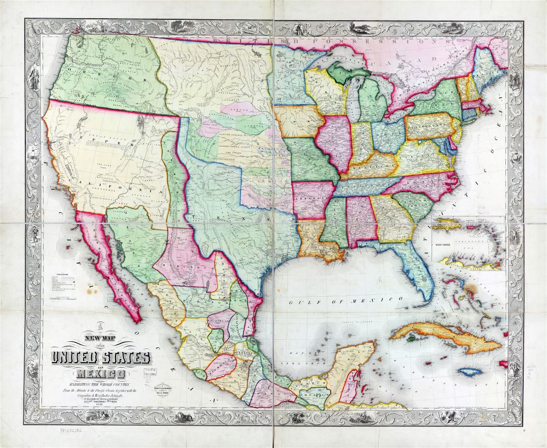 Large scale detailed old political map of the United States and Mexico - 1847