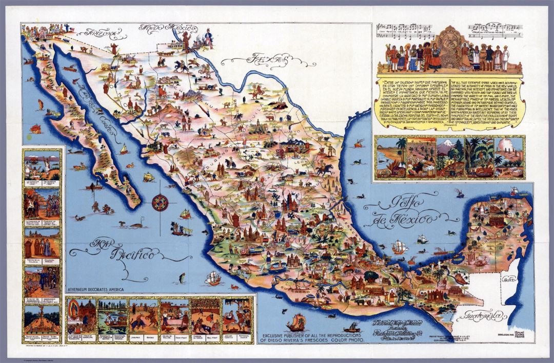 Large travel illustrated map of Mexico