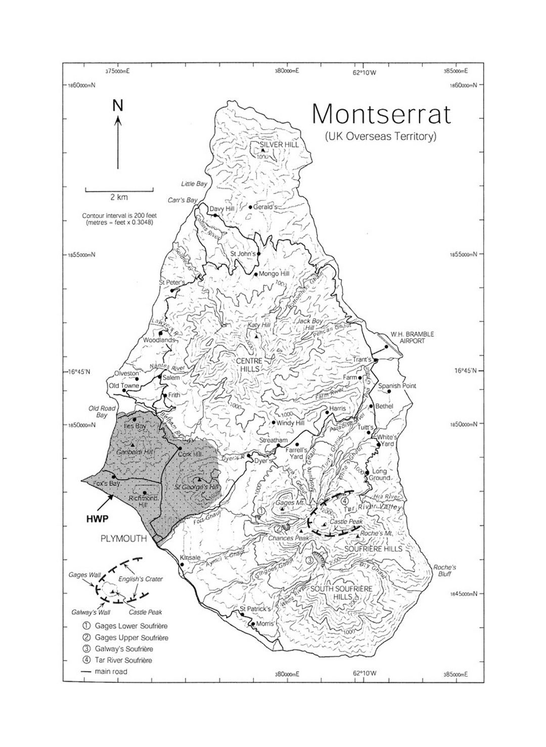 Detailed topographical map of Montserrat island