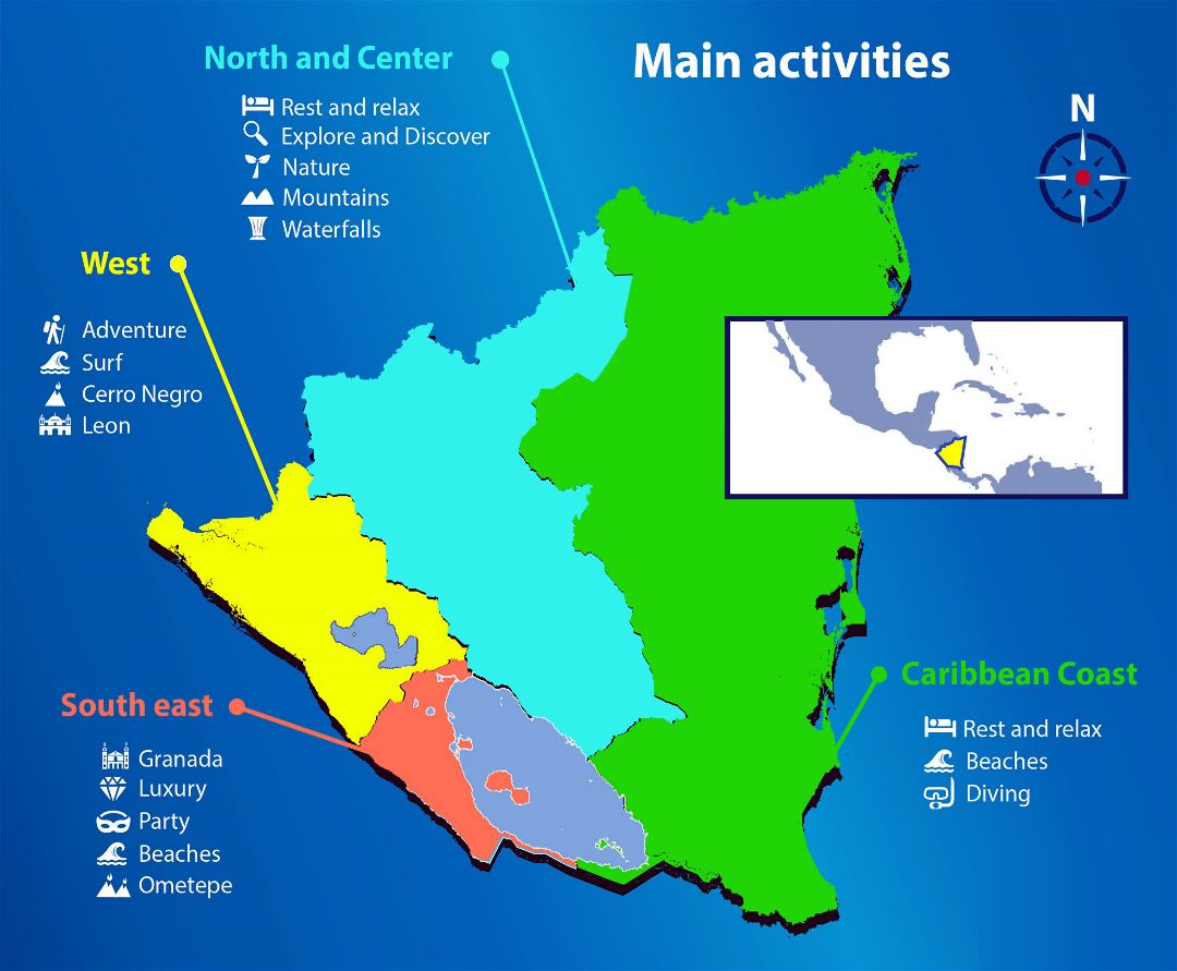 Large Nicaragua travel guide map