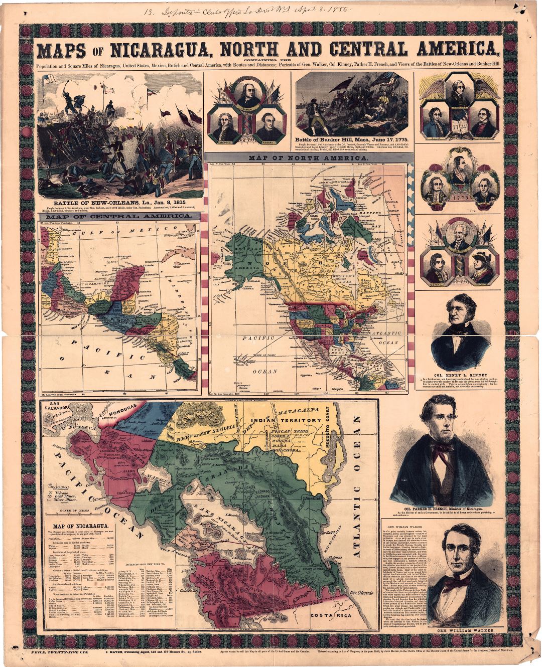Large scale old map of Nicaragua, North and Central America - 1856
