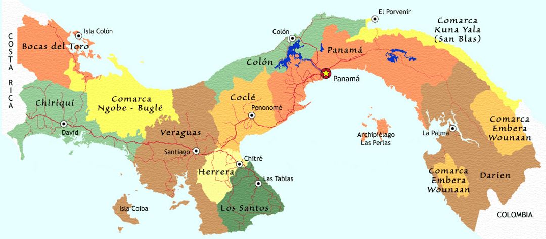 Detailed administrative map of Panama