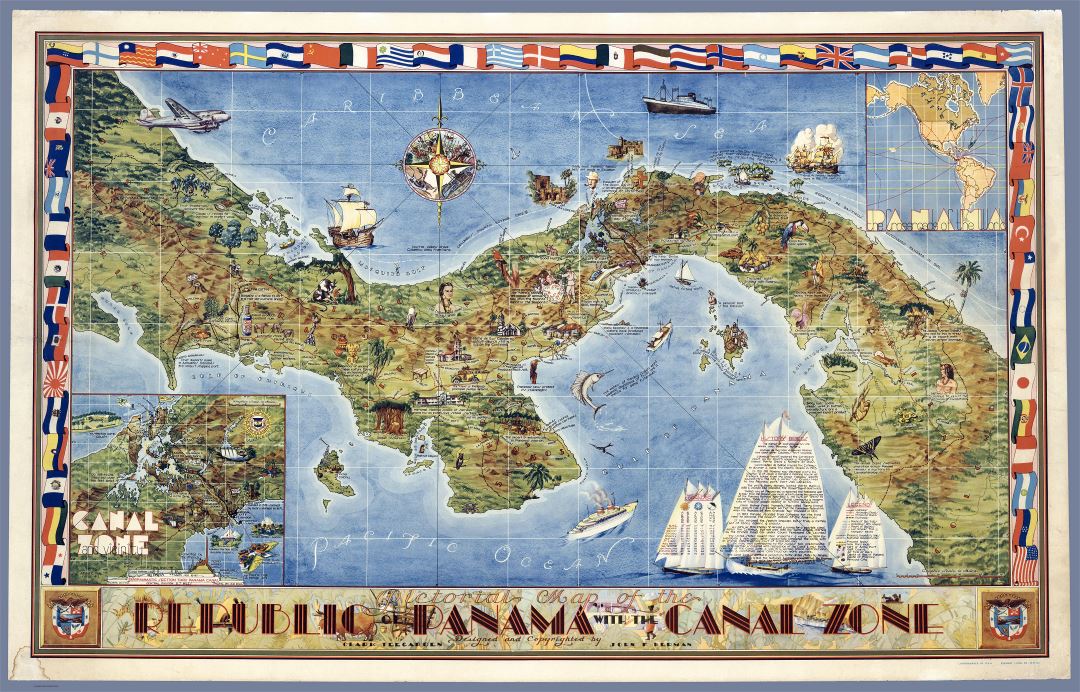 Large detailed illustrated map of Panama