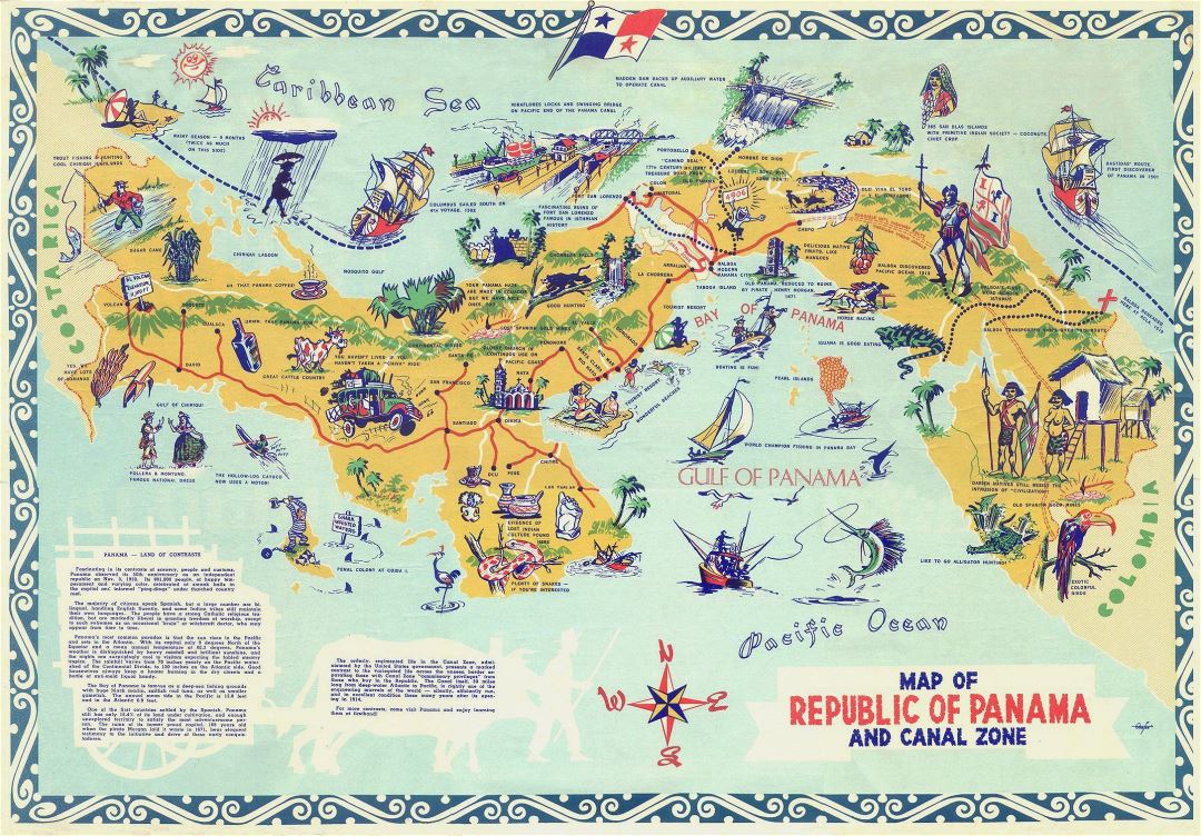 Large detailed tourist illustrated map of Panama