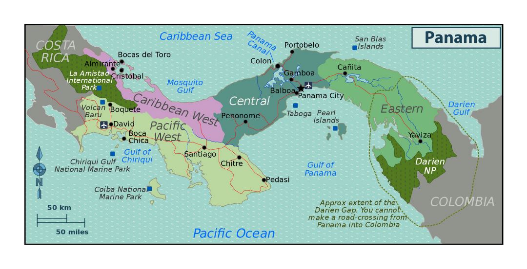 Large regions map of Panama