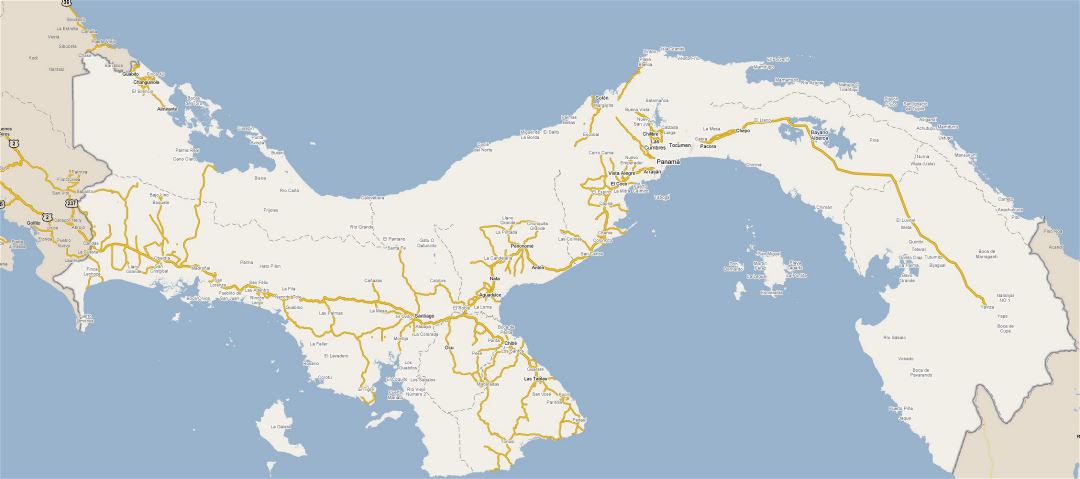 Large road map of Panama with cities