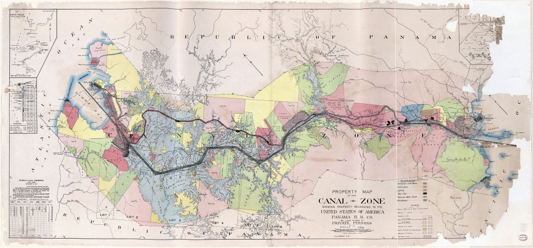 Large scale detailed old property map of the Panama canal zone - 1912