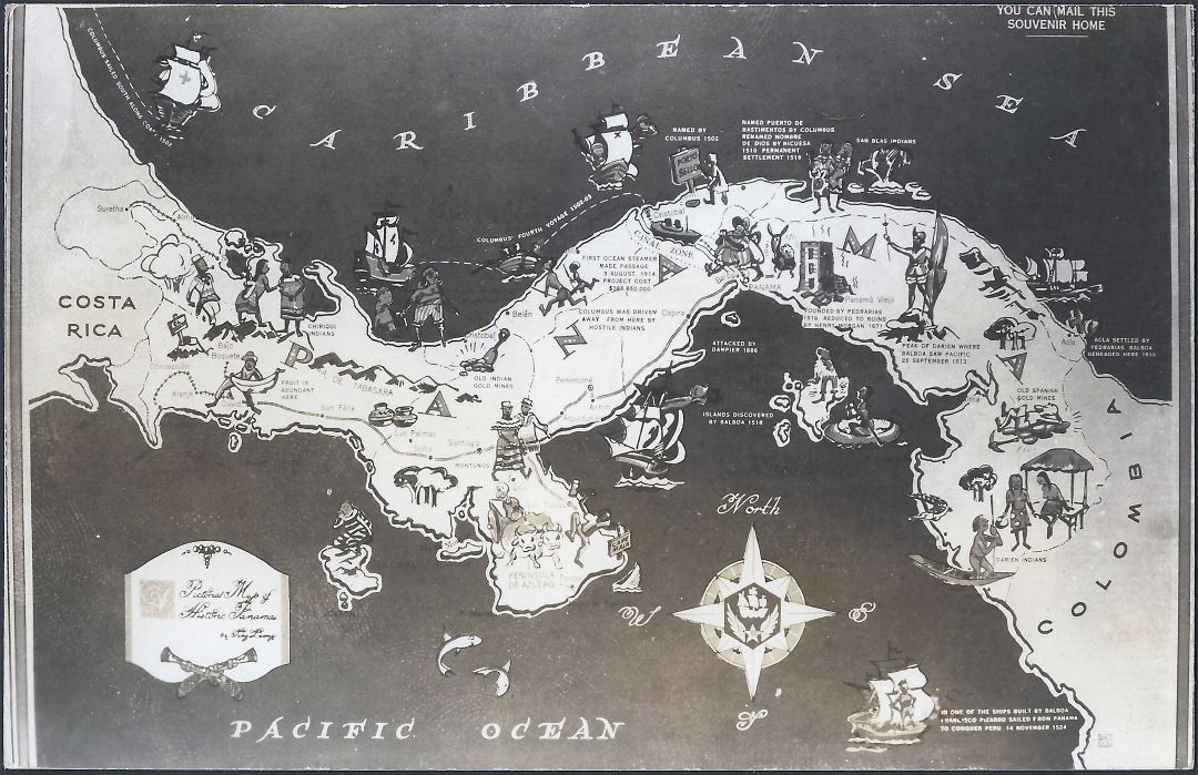 Large travel illustrated map of Panama