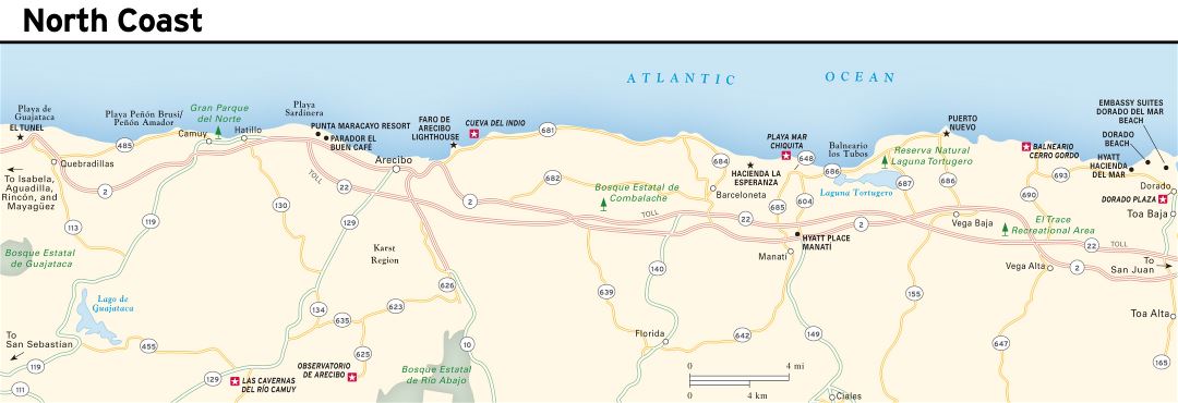 Large detailed North Coast map of Puerto Rico