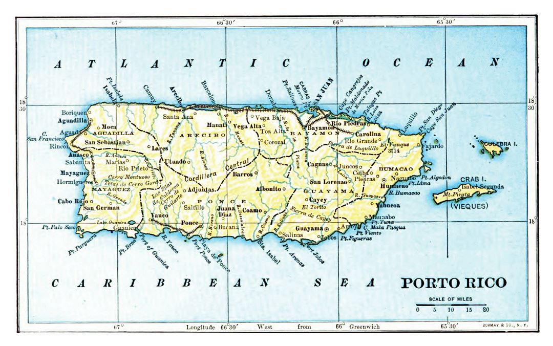 Large detailed old map of Puerto Rico - 1903
