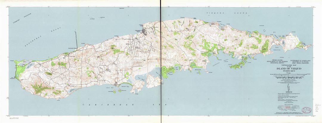 Large detailed topographic map of the Island of Vieques, Puerto Rico - 1951