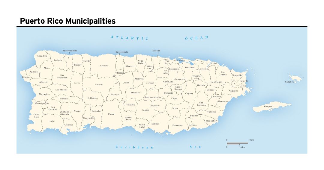 Large municipalities map of Puerto Rico