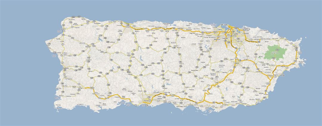 Large road map of Puerto Rico with cities