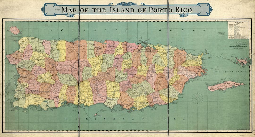 Large scale detailed old map of Puerto Rico with administrative divisions and other marks - 1915