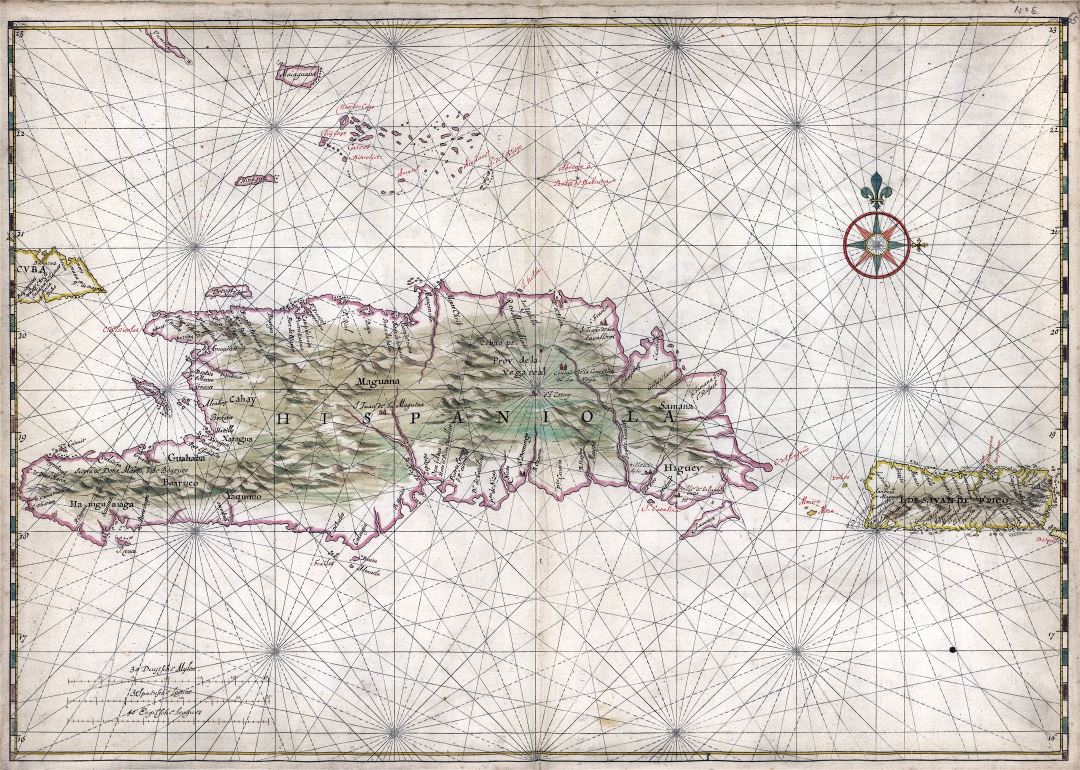 Large scale old map of the Islands of Hispaniola and Puerto Rico - 1639