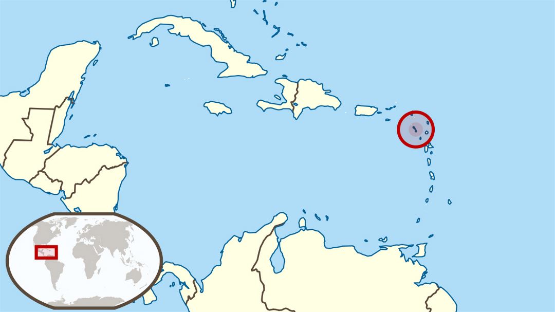 Detailed location map of Saint Kitts and Nevis