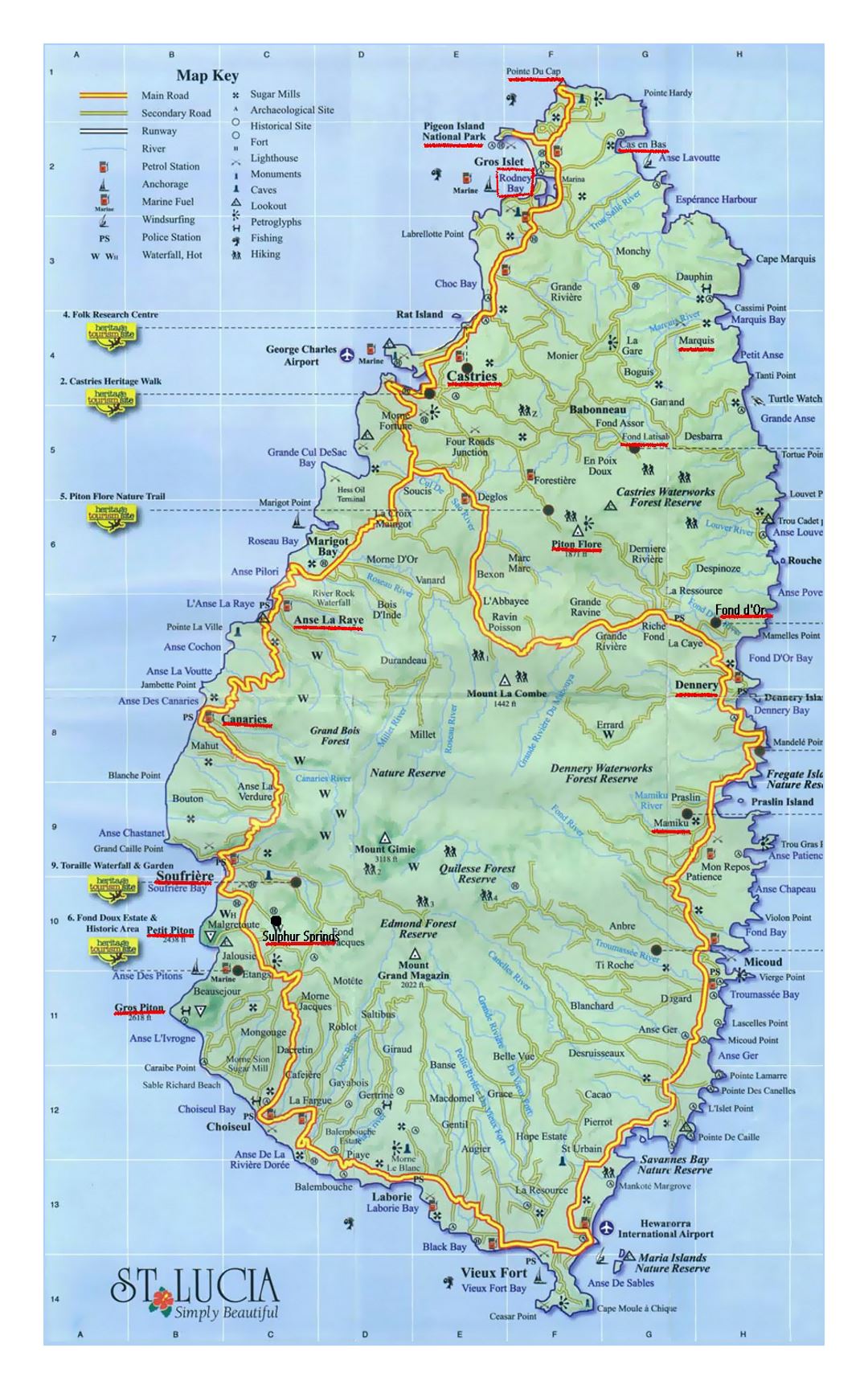Large travel map of Saint Lucia